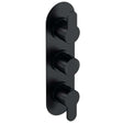Nuie Arvan Thermostatic triple handle concealed shower valve in matte black with brass construction and dual outlet control