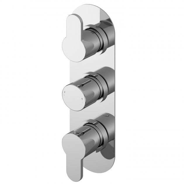 Nuie Arvan Thermostatic triple handle concealed shower valve in chrome with sleek design and anti-scald technology