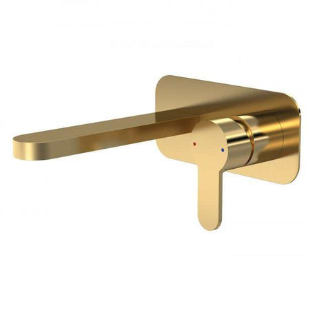 Nuie Arvan 2-Hole Wall Mounted Basin Mixer Tap with Plate - Brushed Brass - ARV828