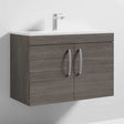 Nuie 2 - Door Athena Wall Hung Vanity Unit with Basin - 2 800mm Wide - Brown Grey Avola - ATH100B - TAP 'N' SHOWER