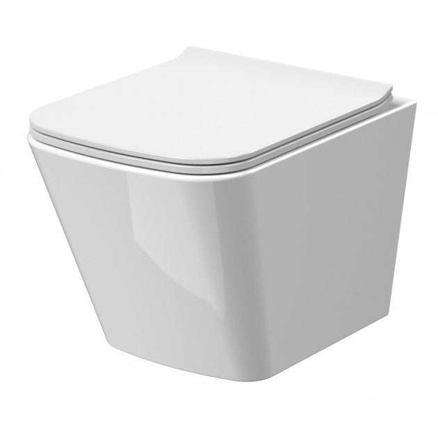 Nuie Ava Wall Hung Toilet Pan and Slim Sandwich Soft Close Seat 480mm Projection - White - NCG440