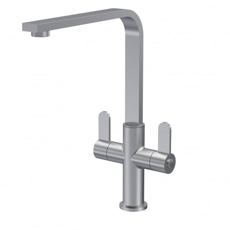 Launde Abbey Dual Lever Handle Mono Kitchen Mixer Tap - Brushed Nickel