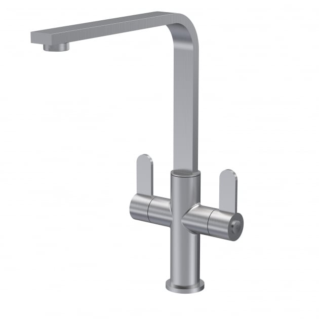 Launde Abbey Dual Lever Handle Mono Kitchen Mixer Tap - Brushed Nickel