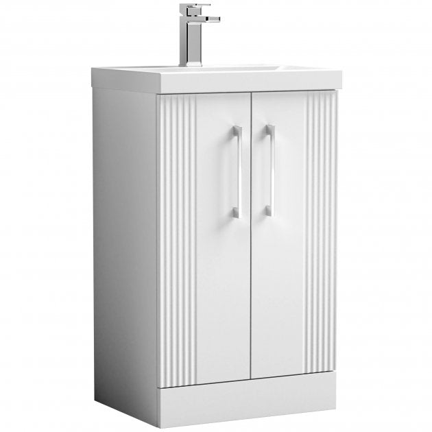 Nuie Deco 500mm Wide Floor Standing 2-Door Vanity Unit with Basin-1 - Satin White - DPF123A