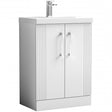 Nuie Deco 600mm Wide Floor Standing 2-Door Vanity Unit with Basin-1 - Satin White - DPF125A