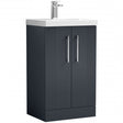 Nuie Deco 500mm Wide Floor Standing 2-Door Vanity Unit with Basin-1 - Satin Anthracite - DPF1423A