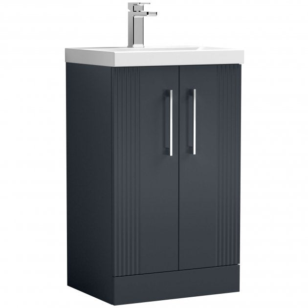 Nuie Deco 500mm Wide Floor Standing 2-Door Vanity Unit with Basin-1 - Satin Anthracite - DPF1423A