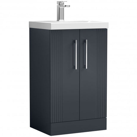 Nuie Deco 500mm Wide Floor Standing 2-Door Vanity Unit with Basin-1 - Satin Anthracite - DPF1423A