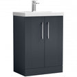 Nuie Deco 600mm Wide Floor Standing 2-Door Vanity Unit with Basin-1 - Satin Anthracite - DPF1425A