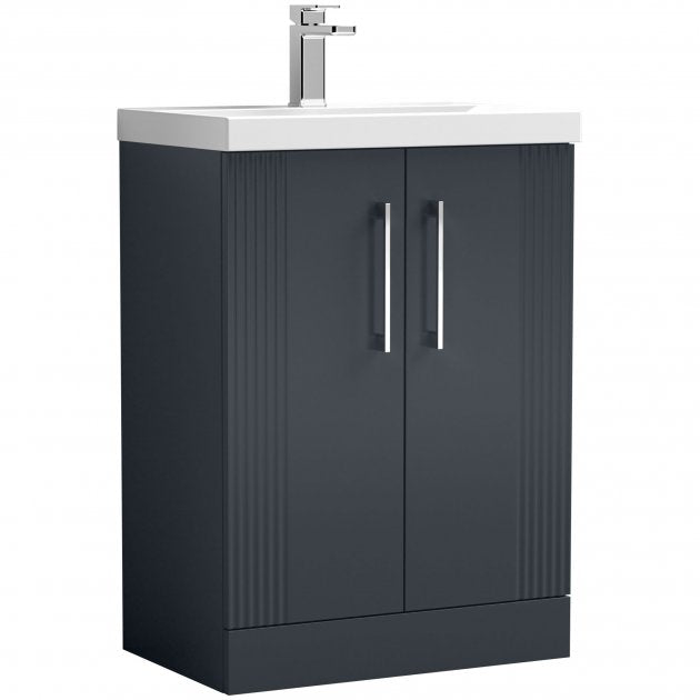 Nuie Deco 600mm Wide Floor Standing 2-Door Vanity Unit with Basin-1 - Satin Anthracite - DPF1425A