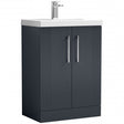 Nuie Deco 600mm Wide Floor Standing 2-Door Vanity Unit with Basin-3 - Satin Anthracite - DPF1425D