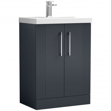 Nuie Deco 600mm Wide Floor Standing 2-Door Vanity Unit with Basin-3 - Satin Anthracite - DPF1425D