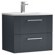 Nuie Deco 600mm Wide Wall Hung 2-Drawer Vanity Unit with Basin-4 - Satin Anthracite - DPF1493G