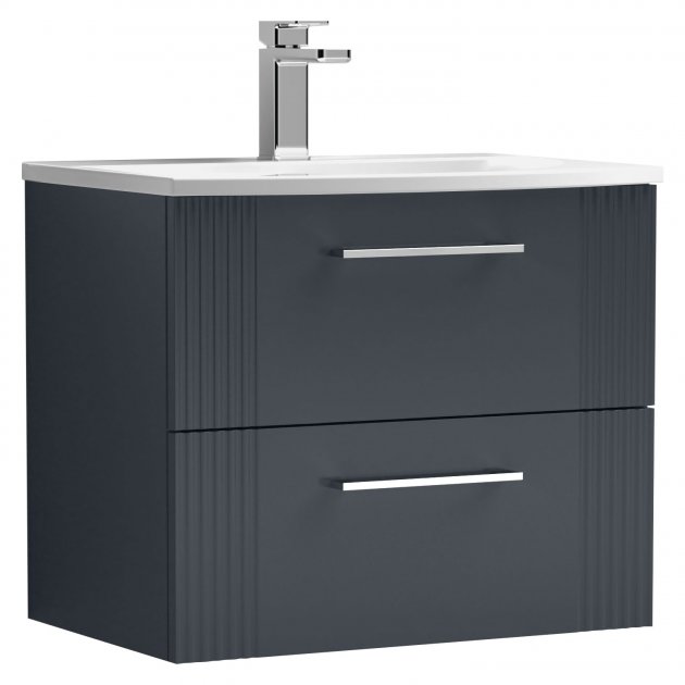 Nuie Deco 600mm Wide Wall Hung 2-Drawer Vanity Unit with Basin-4 - Satin Anthracite - DPF1493G