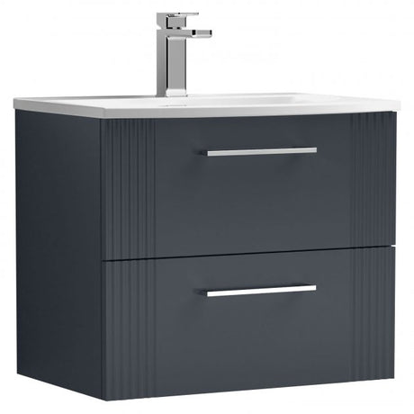 Nuie Deco 600mm Wide Wall Hung 2-Drawer Vanity Unit with Basin-4 - Satin Anthracite - DPF1493G