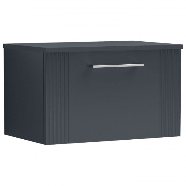 Nuie Deco 600mm Wide Wall Hung 1-Drawer Vanity Unit with Worktop - Satin Anthracite - DPF1494W
