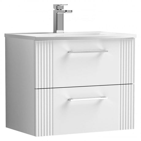 Nuie Deco 600mm Wide Wall Hung 2-Drawer Vanity Unit with Basin-4 - Satin White - DPF193G