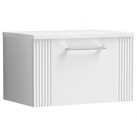 Nuie Deco 600mm Wide Wall Hung 1-Drawer Vanity Unit with Sparkling White Worktop - Satin White - DPF194LSW