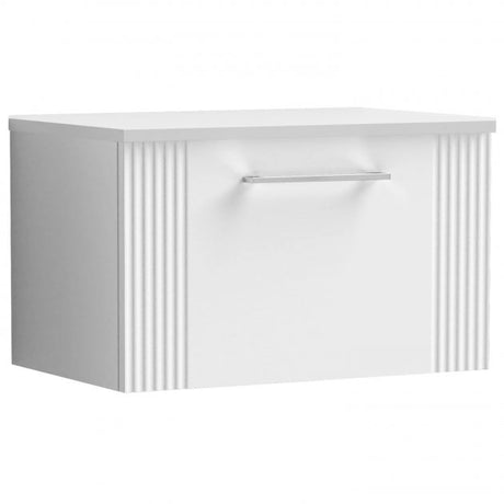 Nuie Deco 600mm Wide Wall Hung 1-Drawer Vanity Unit with Worktop - Satin White - DPF194W