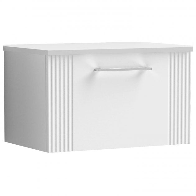 Nuie Deco 600mm Wide Wall Hung 1-Drawer Vanity Unit with Worktop - Satin White - DPF194W