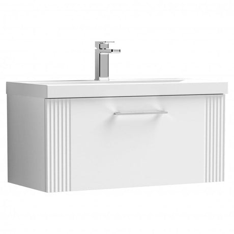 Nuie Deco 800mm Wide Wall Hung 1-Drawer Vanity Unit with Basin-1 - Satin White - DPF196A