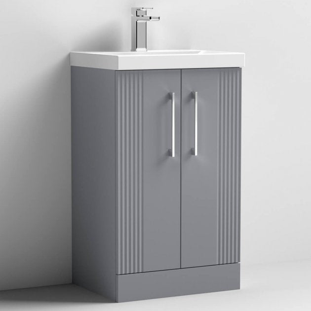 Nuie Deco 500mm Wide Floor Standing 2-Door Vanity Unit with Basin-1 - Satin Grey - DPF223A