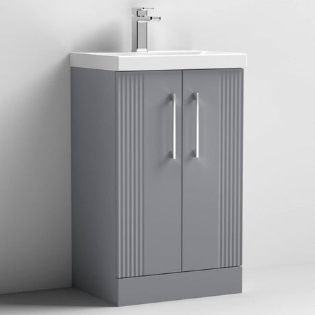 Nuie Deco 500mm Wide Floor Standing 2-Door Vanity Unit with Basin-4 - Satin Grey - DPF223G