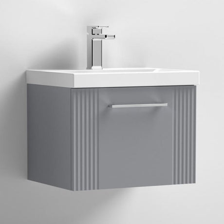 Nuie Deco 500mm Wide Wall Hung 1-Drawer Vanity Unit with Basin-3 - Satin Grey - DPF291D