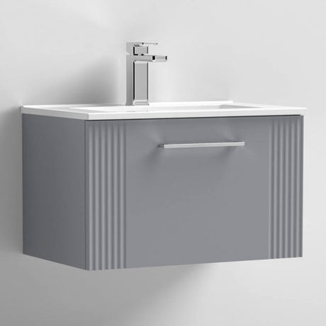 Nuie Deco 600mm Wide Wall Hung 1-Drawer Vanity Unit with Basin-2 - Satin Grey - DPF294B