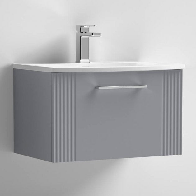 Nuie Deco 600mm Wide Wall Hung 1-Drawer Vanity Unit with Basin-4 - Satin Grey - DPF294G
