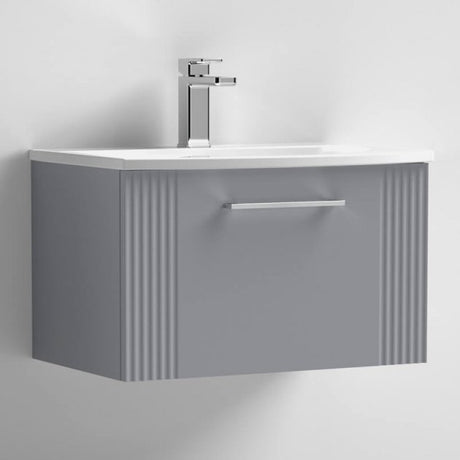 Nuie Deco 600mm Wide Wall Hung 1-Drawer Vanity Unit with Basin-4 - Satin Grey - DPF294G