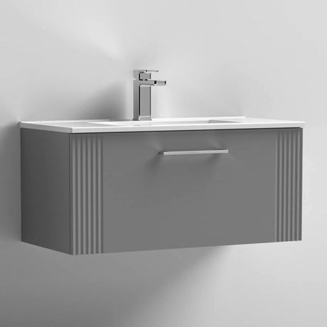 Nuie Deco 800mm Wide Wall Hung 1-Drawer Vanity Unit with Basin-2 - Satin Grey - DPF296B