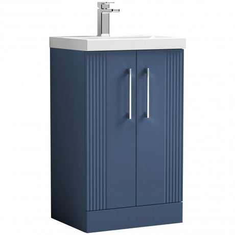 Nuie Deco 500mm Wide Floor Standing 2-Door Vanity Unit with Basin-3 - Satin Blue - DPF323D