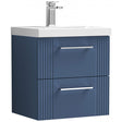 Nuie Deco 500mm Wide Wall Hung 2-Drawer Vanity Unit with Basin-3 - Satin Blue - DPF392D