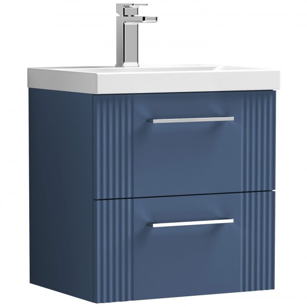 Nuie Deco 500mm Wide Wall Hung 2-Drawer Vanity Unit with Basin-3 - Satin Blue - DPF392D
