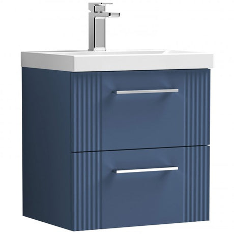 Nuie Deco 500mm Wide Wall Hung 2-Drawer Vanity Unit with Basin-3 - Satin Blue - DPF392D