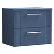 Nuie Deco 600mm Wide vWall Hung 2-Drawer Vanity Unit with Worktop - Satin Blue - DPF393W