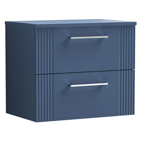 Nuie Deco 600mm Wide vWall Hung 2-Drawer Vanity Unit with Worktop - Satin Blue - DPF393W