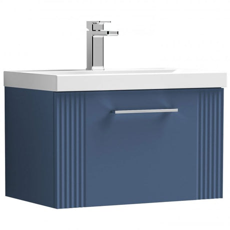 Nuie Deco 600mm Wide Wall Hung 1-Drawer Vanity Unit with Basin-3 - Satin Blue - DPF394D