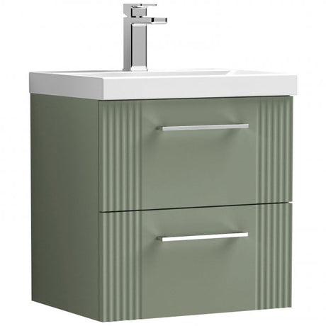Nuie Deco 500mm Wide Wall Hung 2-Drawer Vanity Unit with Basin-3 - Satin Green - DPF892D