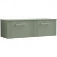 Nuie Deco 1200mm Wide Wall Hung 2-Drawer Vanity Unit with Worktop - Satin Green - DPF894W2