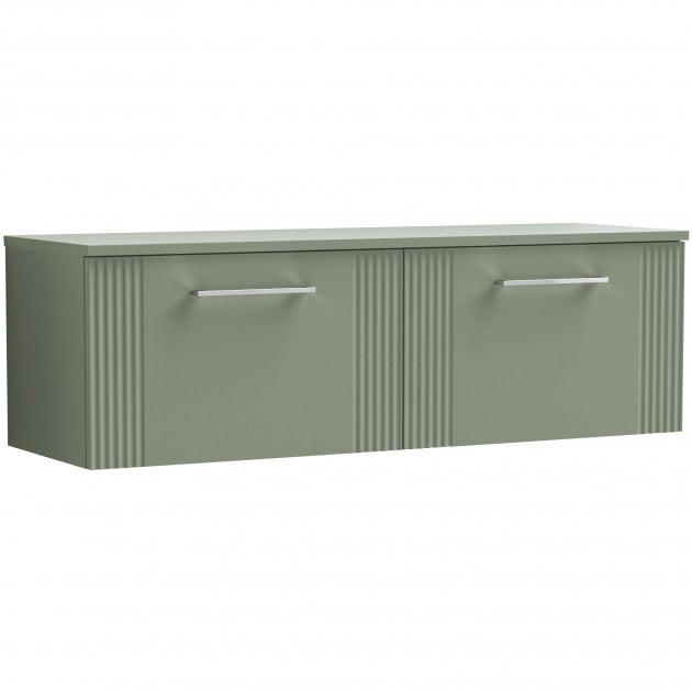 Nuie Deco 1200mm Wide Wall Hung 2-Drawer Vanity Unit with Worktop - Satin Green - DPF894W2