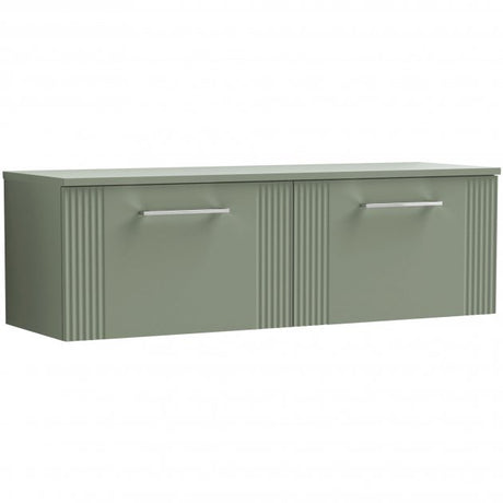 Nuie Deco 1200mm Wide Wall Hung 2-Drawer Vanity Unit with Worktop - Satin Green - DPF894W2