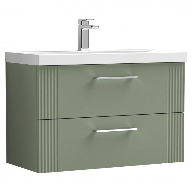Nuie Deco 800mm Wide Wall Hung 2-Drawer Vanity Unit with Basin-3 - Satin Green - DPF895D