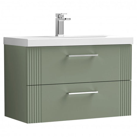 Nuie Deco 800mm Wide Wall Hung 2-Drawer Vanity Unit with Basin-3 - Satin Green - DPF895D
