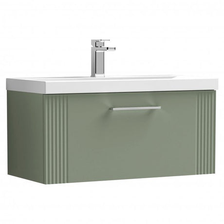 Nuie Deco 800mm Wide Wall Hung 1-Drawer Vanity Unit with Basin-3 - Satin Green - DPF896D