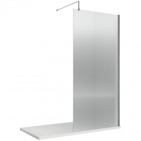 Nuie Fluted Wet Room Screen 1850mm High x 800mm Wide with Support Bar 8mm Glass - Polished Chrome - WRFL18580