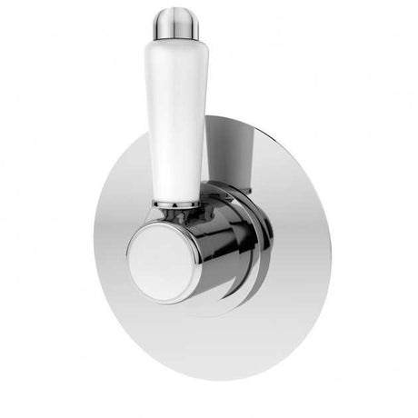 Nuie Selby thermostatic chrome round concealed stop tap shower valve with white handle