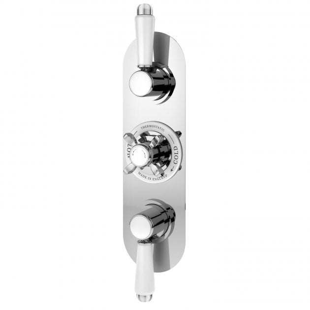 Nuie Selby thermostatic concealed shower valve with triple chrome handles for precise temperature and flow control