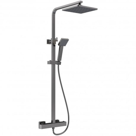 Nuie Windon Square Thermostatic Bar Mixer Shower with Shower Kit and Fixed Head - Brushed Gun Metal - JTY786